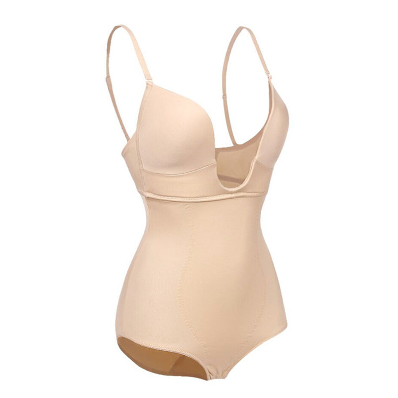 Suit Your Fancy Plunge Low-Back Nude Bodysuit